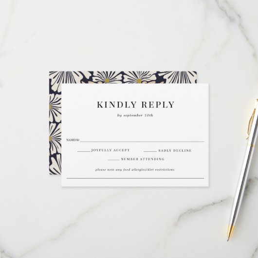 Retro Floral Pattern Food Allergy Wedding RSVP  Karte (Vorderseite/Rückseite Beispiel)