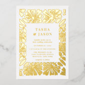 Retro Floral Pattern Frame Wedding Folieneinladung (Vorderseite)