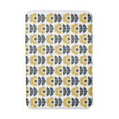 Retro Floral Pattern Marine und Mustard Yellow Badematte (Vorderseite Vertikal)