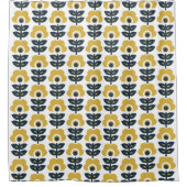 Retro Floral Pattern Marine und Mustard Yellow Duschvorhang (Vorderseite)