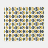 Retro Floral Pattern Marine und Mustard Yellow Fleecedecke (Vorderseite (Horizontal))