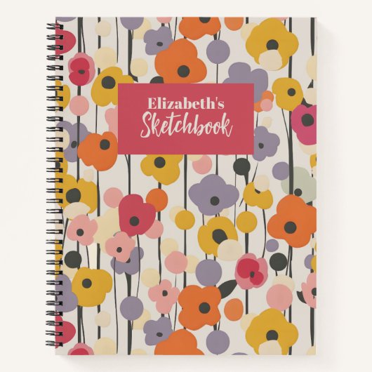 Retro Floral Pattern Monogram Artist Sketchbook Notizblock (Vorderseite)