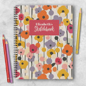 Retro Floral Pattern Monogram Artist Sketchbook Notizblock