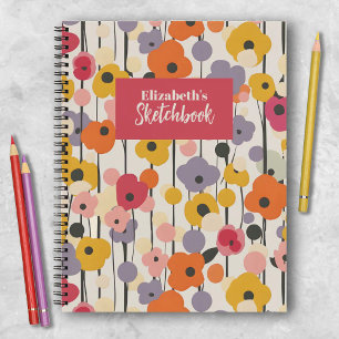 Retro Floral Pattern Monogram Artist Sketchbook Notizblock