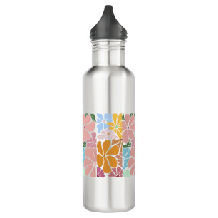 Retro Floral Pattern - Vintage Blume in Farbe Edelstahlflasche