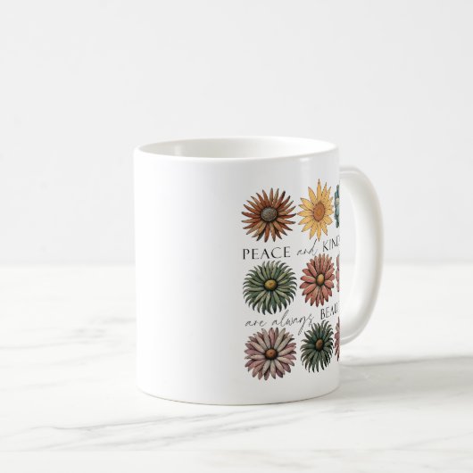 Retro Floral Peace and Kindness Kaffeetasse (VorderseiteRechts)