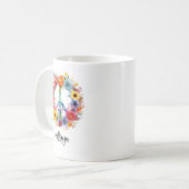 Retro Floral Peace and Kindness Kaffeetasse (Vorderseite Links)