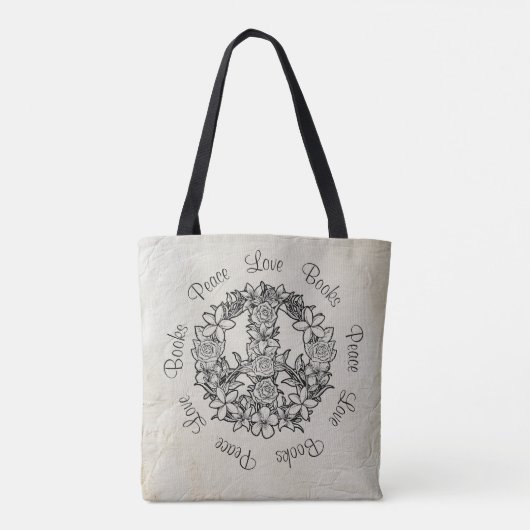 Retro Floral Peace Liebe Bücher Weißhandtücher Tasche (Rückseite)
