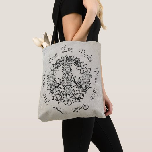 Retro Floral Peace Liebe Bücher Weißhandtücher Tasche (Von Nahem)