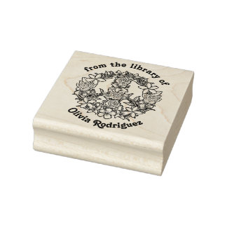 Retro Floral Peace Sign From The Library Gummistempel
