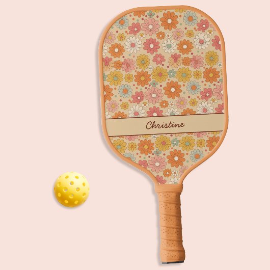 Retro Floral Personalisiert Monogramm Pickleball Schläger