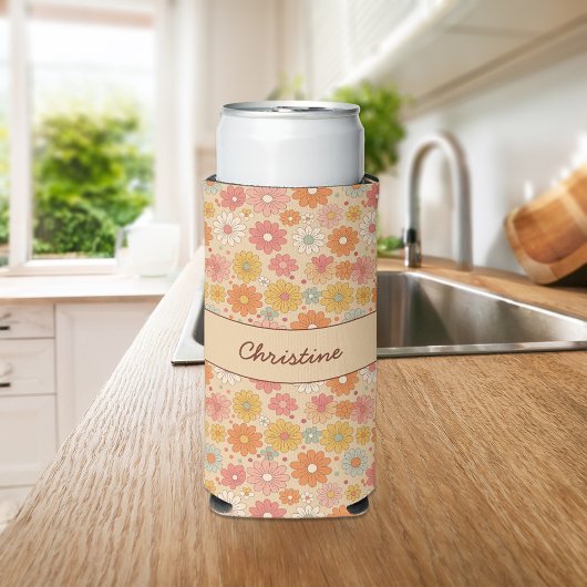 Retro Floral Personalisiert Monogramm Selters Dosenkühler