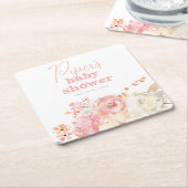 Retro Floral Pink Girl Baby Shower Rechteckiger Pappuntersetzer (angewinkelt)