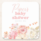 Retro Floral Pink Girl Baby Shower Rechteckiger Pappuntersetzer (Vorderseite)