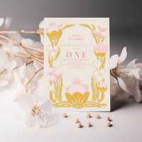 Retro Floral Pink Gold 1. Geburtstag