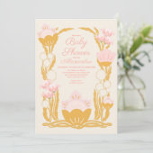 Retro Floral Pink Gold Jugendstil Kinderdusche Einladung (Stehend Vorderseite)