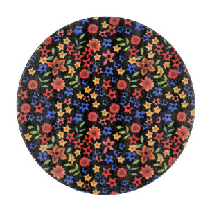 Retro Floral Print Custom Glass Cutting Board Schneidebrett