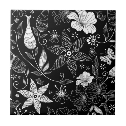 Retro Floral Print Tile Fliese (Vorderseite)