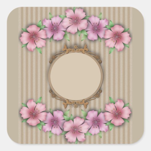 Retro, floral quadratischer aufkleber (Vorderseite)