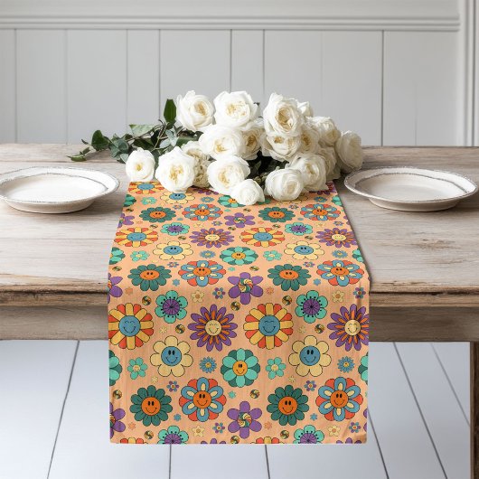Retro Floral Runner 60s Pastel Dining Accent Großer Tischläufer