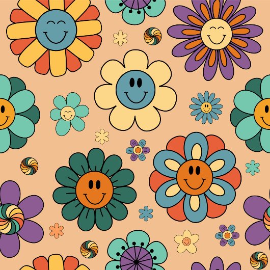 Retro Floral Runner 60s Pastel Dining Accent Großer Tischläufer