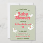 Retro Floral Sage Green Daisy Baby Dusche Einladung (Vorderseite)
