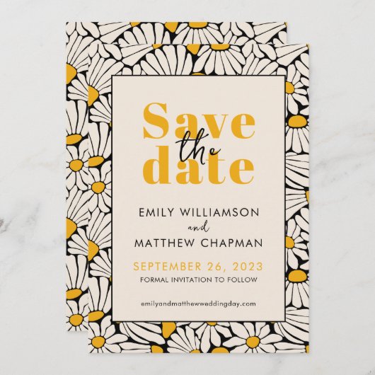 Retro Floral Save the Date Hochzeitserklärung (Vorne/Hinten)