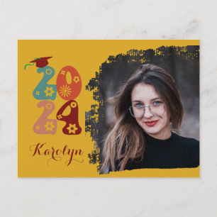 Retro Floral Script Chic Foto Abschluss Einladungspostkarte