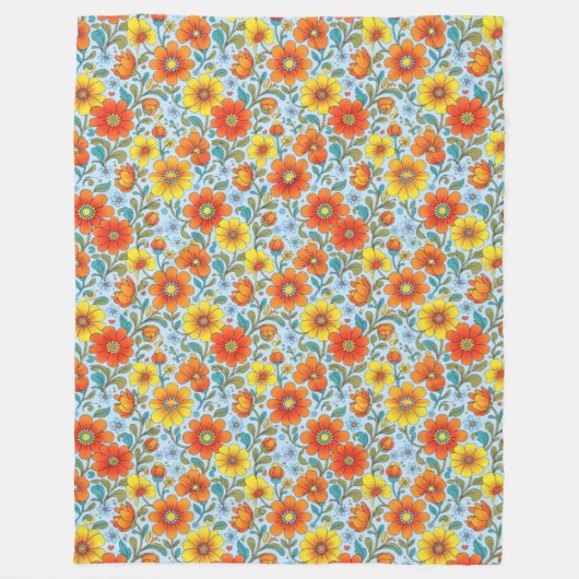 Retro Floral Seamless Pattern Fleece Blanket (Vorderseite)