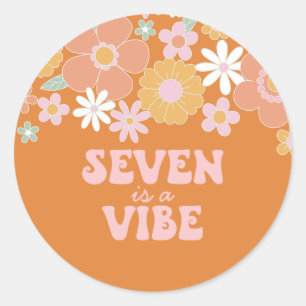 Retro Floral Seven ist eine Stimmung 7. Geburtstag Runder Aufkleber