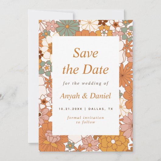 Retro Floral Simple Minimalistisch 60er 70er Save The Date (Vorderseite)