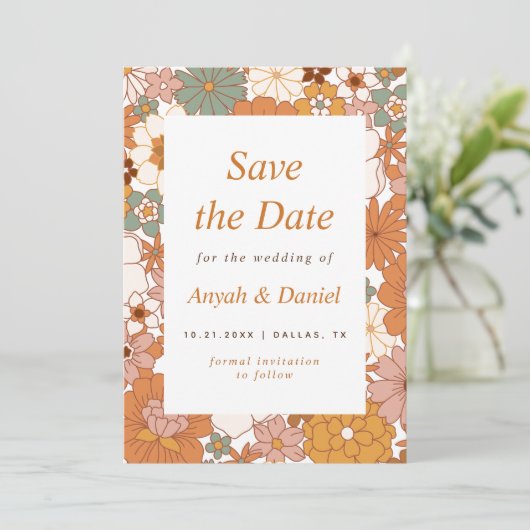 Retro Floral Simple Minimalistisch 60er 70er Save The Date (Stehend Vorderseite)