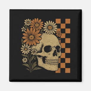 Retro Floral Skeleton Funny Skull Halloween Magnet
