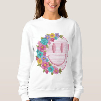Retro Floral Smiley Face PNG Sublimation Design Sweatshirt