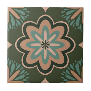 Retro Floral Star in Deep Earth Tones Fliese