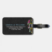 Retro Floral Sugar Skull Black Paisley Hintergrund Gepäckanhänger (Rückseite horizontal)