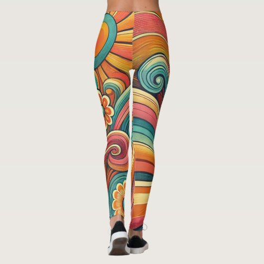 Retro Floral & Swirl Frauen Leggings (Rückseite)
