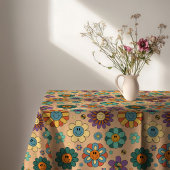 Retro Floral Tablecloth 60s Pastel Style Accent Tischdecke