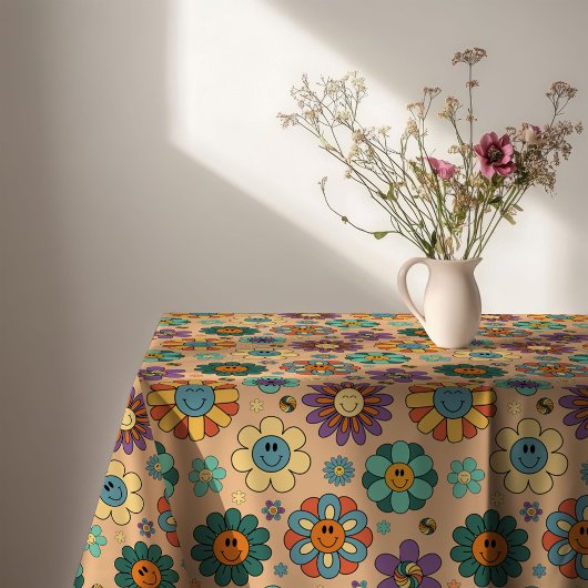Retro Floral Tablecloth 60s Pastel Style Accent Tischdecke
