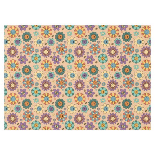 Retro Floral Tablecloth 60s Pastel Style Accent Tischdecke (Vorderseite (Horizontal))