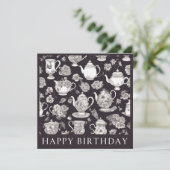 Retro Floral Teapot Geburtstag Karte (Stehend Vorderseite)