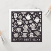 Retro Floral Teapot Geburtstag Karte (Vorderseite/Rückseite Beispiel)