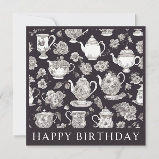 Retro Floral Teapot Geburtstag Karte (Vorderseite)