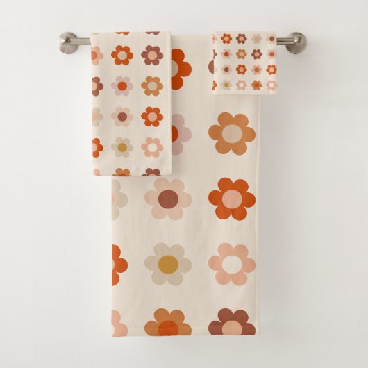 Retro Floral Terracotta Beige Badhandtuch Set (Insitu)