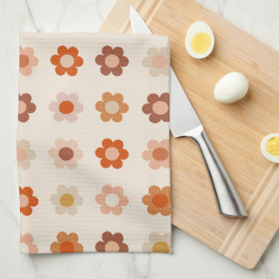 Retro Floral Terracotta Beige Geschirrtuch