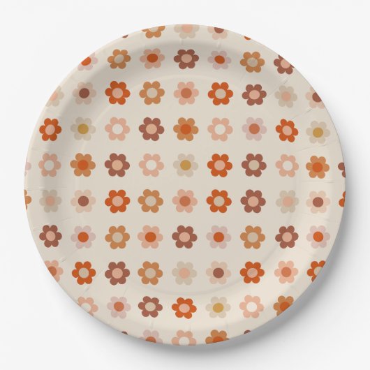 Retro Floral Terracotta Beige Pappteller (Vorderseite)