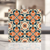 Retro Floral Terracotta und Aquamarin Fliese