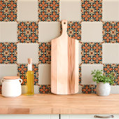 Retro Floral Terracotta und Aquamarin Fliese