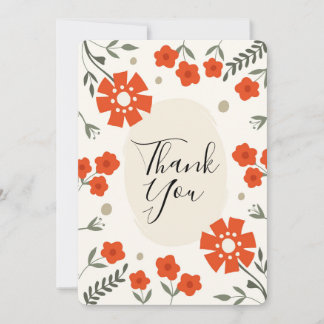 Retro Floral Thank You Card with orange flowers Feiertagskarte