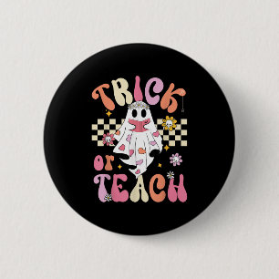 Retro Floral Trick oder lehren Niedliches Ghost Ha Button